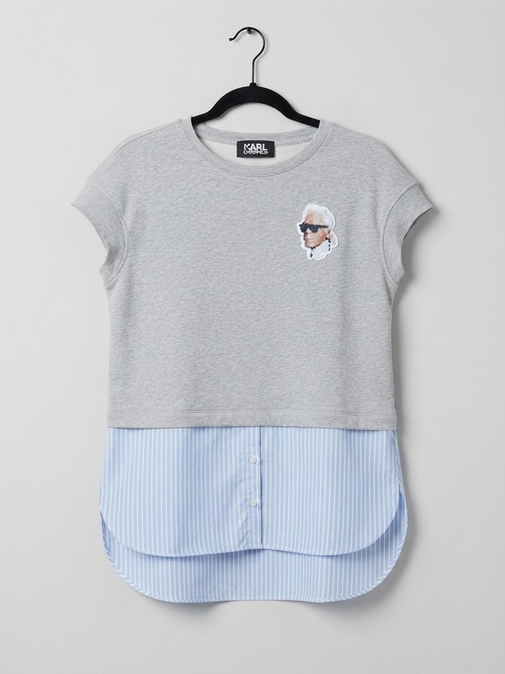 Karl Lagerfeld x Yoni Alter Grey Sweatshirt Blue Stripe Layered Top Small S